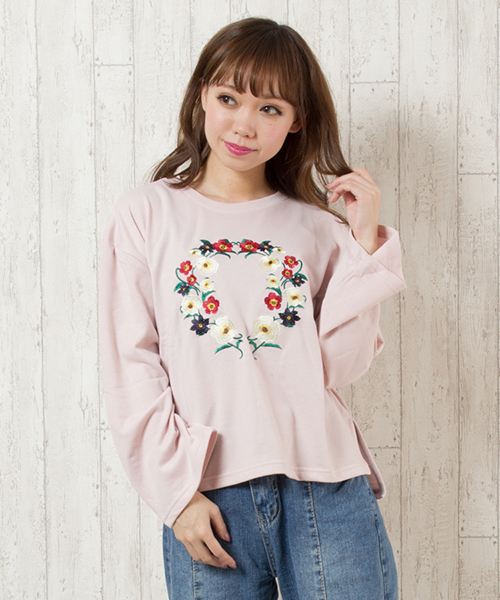 SpRay（スプレイ）の「【新色入荷】花刺繍スウェット（スウェット・レディース・ネイビー/ブラック/ワイン/オフホワイト/グレー/ブルー/ピンク/カーキ・FREE）」の7枚目の写真