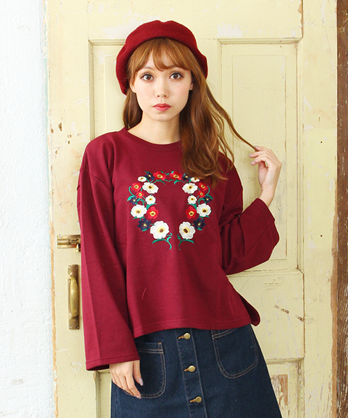 SpRay（スプレイ）の「【新色入荷】花刺繍スウェット（スウェット・レディース・ネイビー/ブラック/ワイン/オフホワイト/グレー/ブルー/ピンク/カーキ・FREE）」の8枚目の写真