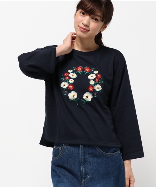 SpRay（スプレイ）の「【新色入荷】花刺繍スウェット（スウェット・レディース・ネイビー/ブラック/ワイン/オフホワイト/グレー/ブルー/ピンク/カーキ・FREE）」の21枚目の写真