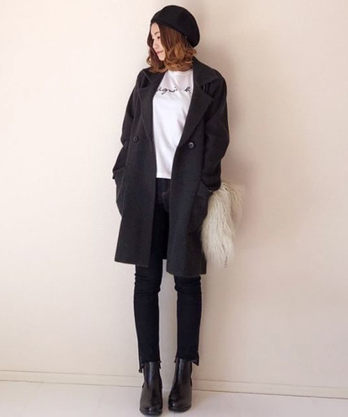 panasea（パナシア）の「ウール混ロングピーコート（チェスターコート・レディース・ブラック/グレー/カーキ/オレンジ/ブルー・FREE）」の18枚目の写真