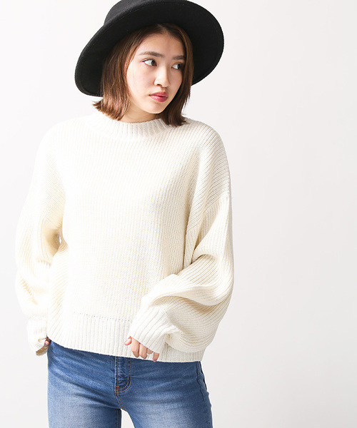 WEGO（ウィゴー）の「WEGO/ボリュームスリーブラメニット（ニット/セーター・レディース・ブラック/パープル/オフホワイト/杢グレー/ライトピンク/ターコイズブルー・FREE）」の2枚目の写真