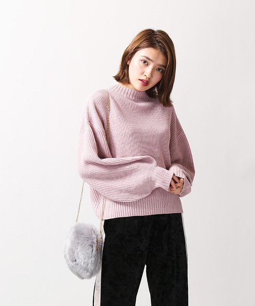 WEGO（ウィゴー）の「WEGO/ボリュームスリーブラメニット（ニット/セーター・レディース・ブラック/パープル/オフホワイト/杢グレー/ライトピンク/ターコイズブルー・FREE）」の7枚目の写真