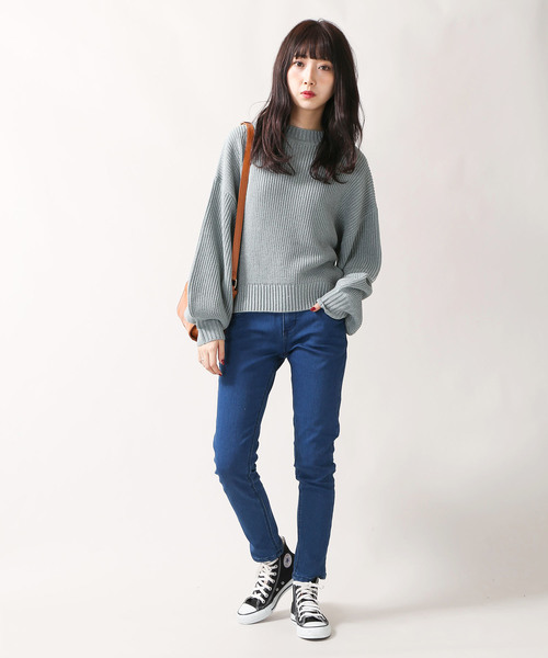 WEGO（ウィゴー）の「WEGO/ボリュームスリーブラメニット（ニット/セーター・レディース・ブラック/パープル/オフホワイト/杢グレー/ライトピンク/ターコイズブルー・FREE）」の8枚目の写真