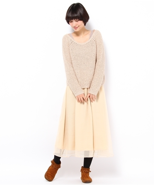 Ray BEAMS（レイビームス）の「Ray BEAMS / ニット×シフォンロング ワンピース（ワンピース・レディース・ベージュ/ネイビー/ブラウン系その他・ONE SIZE）」の2枚目の写真