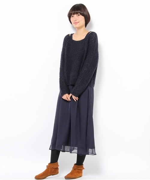Ray BEAMS（レイビームス）の「Ray BEAMS / ニット×シフォンロング ワンピース（ワンピース・レディース・ベージュ/ネイビー/ブラウン系その他・ONE SIZE）」の3枚目の写真