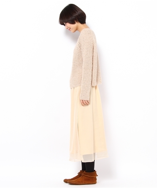 Ray BEAMS（レイビームス）の「Ray BEAMS / ニット×シフォンロング ワンピース（ワンピース・レディース・ベージュ/ネイビー/ブラウン系その他・ONE SIZE）」の5枚目の写真