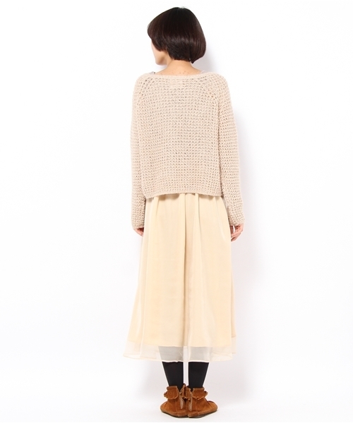 Ray BEAMS（レイビームス）の「Ray BEAMS / ニット×シフォンロング ワンピース（ワンピース・レディース・ベージュ/ネイビー/ブラウン系その他・ONE SIZE）」の6枚目の写真