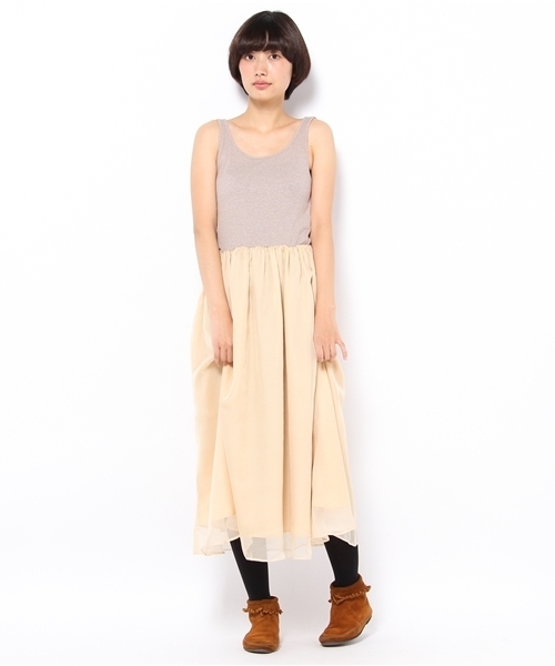 Ray BEAMS（レイビームス）の「Ray BEAMS / ニット×シフォンロング ワンピース（ワンピース・レディース・ベージュ/ネイビー/ブラウン系その他・ONE SIZE）」の7枚目の写真