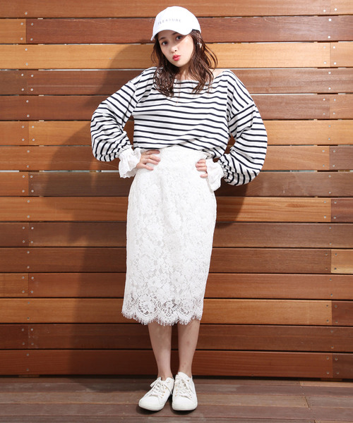 one after another NICE CLAUP（ワンアフターアナザーナイスクラップ）の「ケミカルレースタイトスカート（スカート・レディース・ブラック/グレー/オフホワイト・FREE）」の7枚目の写真