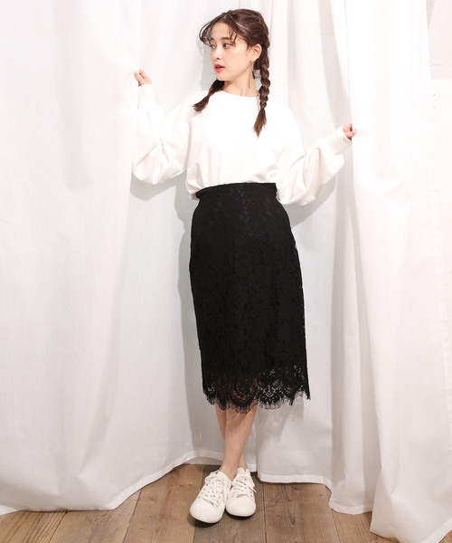 one after another NICE CLAUP（ワンアフターアナザーナイスクラップ）の「ケミカルレースタイトスカート（スカート・レディース・ブラック/グレー/オフホワイト・FREE）」の13枚目の写真