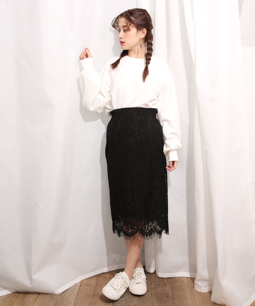 one after another NICE CLAUP（ワンアフターアナザーナイスクラップ）の「ケミカルレースタイトスカート（スカート・レディース・ブラック/グレー/オフホワイト・FREE）」の12枚目の写真