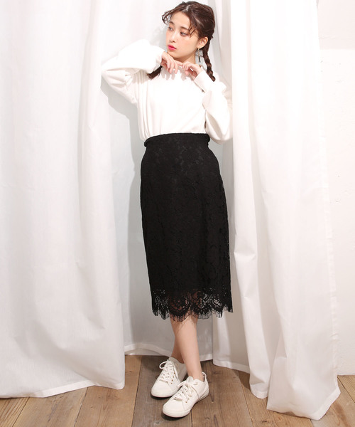 one after another NICE CLAUP（ワンアフターアナザーナイスクラップ）の「ケミカルレースタイトスカート（スカート・レディース・ブラック/グレー/オフホワイト・FREE）」の6枚目の写真