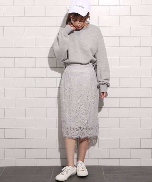 one after another NICE CLAUP（ワンアフターアナザーナイスクラップ）の「ケミカルレースタイトスカート（スカート・レディース・ブラック/グレー/オフホワイト・FREE）」の18枚目の写真