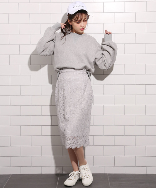 one after another NICE CLAUP（ワンアフターアナザーナイスクラップ）の「ケミカルレースタイトスカート（スカート・レディース・ブラック/グレー/オフホワイト・FREE）」の10枚目の写真