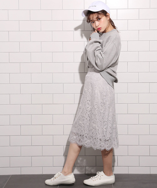 one after another NICE CLAUP（ワンアフターアナザーナイスクラップ）の「ケミカルレースタイトスカート（スカート・レディース・ブラック/グレー/オフホワイト・FREE）」の16枚目の写真