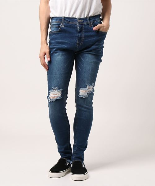おしゃれスタ(オシャレスタ)の「ストレッチデニムパンツ(BG)(デニムパンツ・メンズ・ブラック/ネイビー/グレー/サックスブルー/ブルー・M/L)」の1枚目の写真