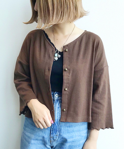 apres jour（アプレジュール）の「リブカーディガン【ZOZOTOWN限定アイテム】（カーディガン/ボレロ・レディース・ダークブラウン/ベージュ/アイボリー/ボルドー・フリー）」の6枚目の写真