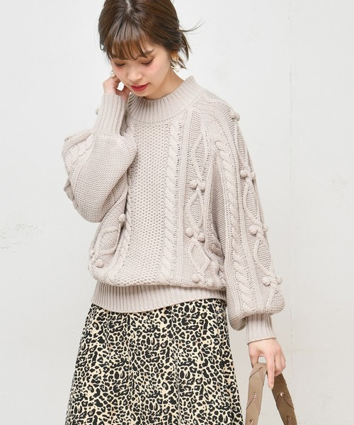 希少　ダチュラ　ドルマン　パール　ケーブルニット　アウター　平成　ギャル セール】【チクチクしない！】スキッパー襟付きケーブルニット（ニット