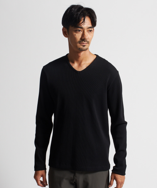 DESIGNWORKS(デザインワークス)の「ベアワッフルVネックカットソー(Tシャツ/カットソー・メンズ・ホワイト/ブラック/カーキ・S/M/L)」の3枚目の写真
