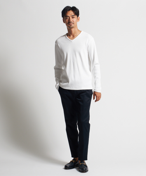 DESIGNWORKS(デザインワークス)の「ベアワッフルVネックカットソー(Tシャツ/カットソー・メンズ・ホワイト/ブラック/カーキ・S/M/L)」の8枚目の写真