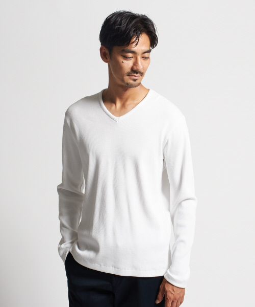 DESIGNWORKS(デザインワークス)の「ベアワッフルVネックカットソー(Tシャツ/カットソー・メンズ・ホワイト/ブラック/カーキ・S/M/L)」の10枚目の写真