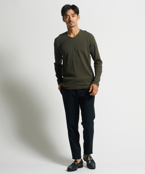 DESIGNWORKS(デザインワークス)の「ベアワッフルVネックカットソー(Tシャツ/カットソー・メンズ・ホワイト/ブラック/カーキ・S/M/L)」の5枚目の写真