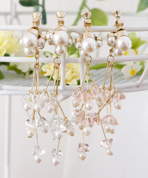 PourVous（プールヴー）の「クリスタル小枝イヤリング 同窓会 結婚式 オケージョン 二次会（イヤリング・レディース・ホワイト/ピンク・FREE）」の12枚目の写真