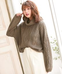 KOBE LETTUCE | バルーンスリーブケーブル編みオフタートルニットトップス＊レディース/ボリューム袖/セーター[C3197]神戸レタス(ニット/セーター)