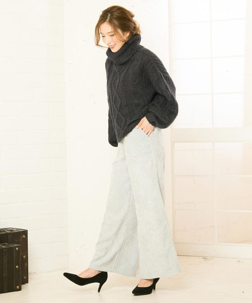 KOBE LETTUCE（コウベレタス）の「バルーンスリーブケーブル編みオフタートルニットトップス（ニット/セーター・レディース・チャコールグレー/ブラウン/グレー/ピンク/ブルー/アイボリー・FREE）」の14枚目の写真