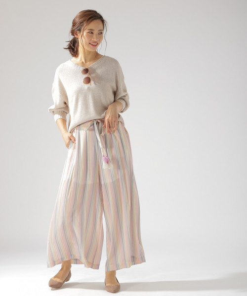 BAYFLOW（ベイフロー）の「タッセルツキワイドパンツ（その他パンツ・レディース・ベージュ/ネイビー/その他・SMALL/MEDIUM）」の4枚目の写真