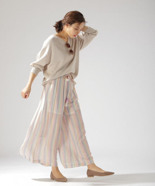 BAYFLOW（ベイフロー）の「タッセルツキワイドパンツ（その他パンツ・レディース・ベージュ/ネイビー/その他・SMALL/MEDIUM）」の5枚目の写真