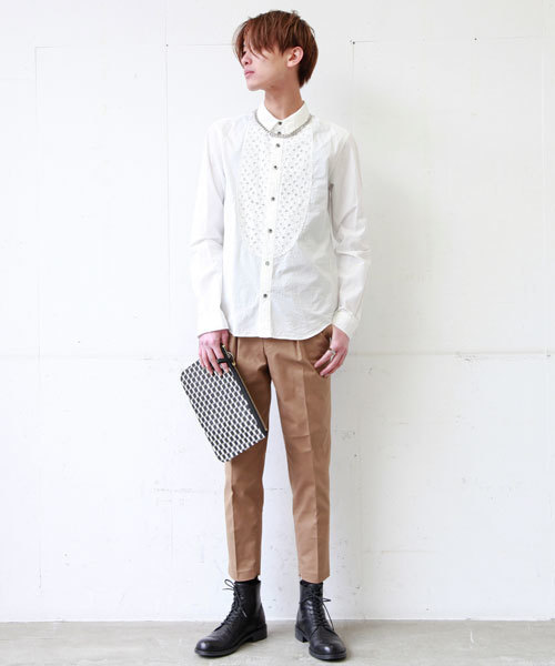 MIDWEST（ミッドウエスト）の「DIET  BUTCHER  SLIM  SKIN 長袖レギュラー身頃ドット刺繍シャツ（シャツ/ブラウス・メンズ・ホワイト/ブラック・1）」の9枚目の写真