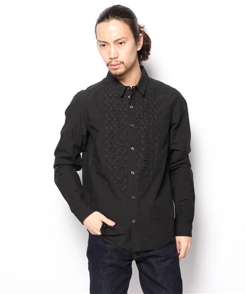 MIDWEST（ミッドウエスト）の「DIET  BUTCHER  SLIM  SKIN 長袖レギュラー身頃ドット刺繍シャツ（シャツ/ブラウス・メンズ・ホワイト/ブラック・1）」の2枚目の写真