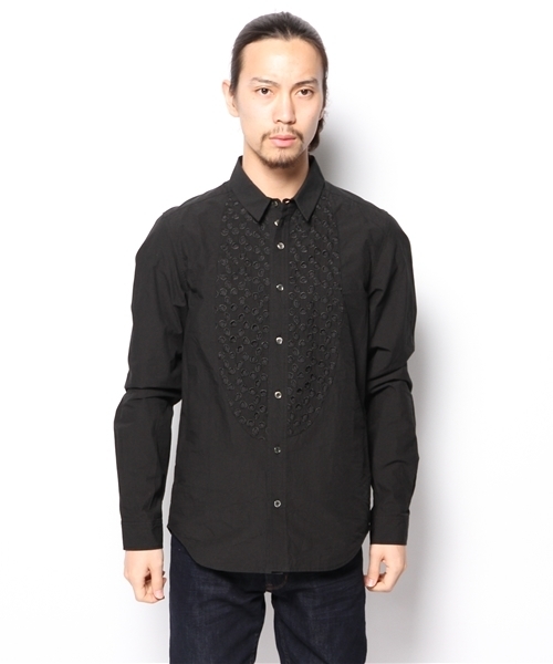 MIDWEST（ミッドウエスト）の「DIET  BUTCHER  SLIM  SKIN 長袖レギュラー身頃ドット刺繍シャツ（シャツ/ブラウス・メンズ・ホワイト/ブラック・1）」の8枚目の写真