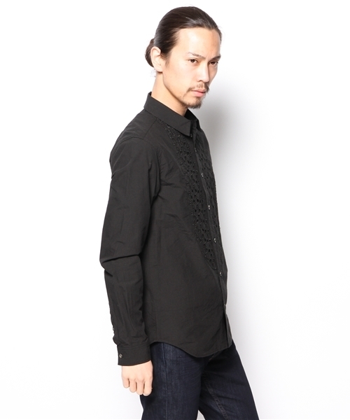 MIDWEST（ミッドウエスト）の「DIET  BUTCHER  SLIM  SKIN 長袖レギュラー身頃ドット刺繍シャツ（シャツ/ブラウス・メンズ・ホワイト/ブラック・1）」の7枚目の写真