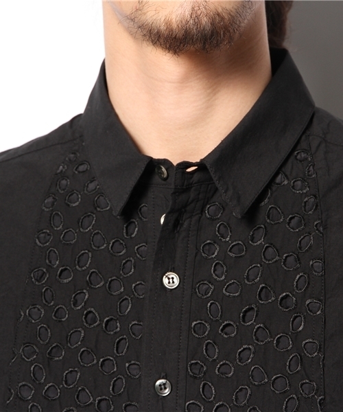 MIDWEST（ミッドウエスト）の「DIET  BUTCHER  SLIM  SKIN 長袖レギュラー身頃ドット刺繍シャツ（シャツ/ブラウス・メンズ・ホワイト/ブラック・1）」の5枚目の写真