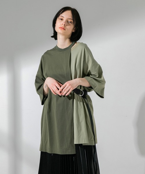 UNITED TOKYO（ユナイテッドトウキョウ）の「バイカラービッグ 半袖 オーバー Tシャツ（Tシャツ/カットソー・レディース・ライトベージュ/オフホワイト/ブラック/カーキ・0）」の4枚目の写真