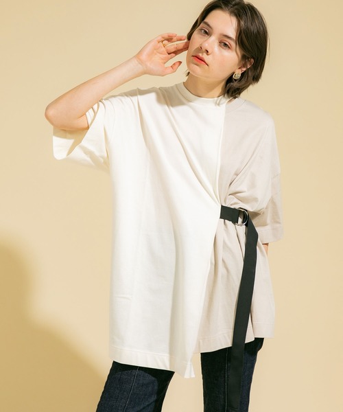 UNITED TOKYO（ユナイテッドトウキョウ）の「バイカラービッグ 半袖 オーバー Tシャツ（Tシャツ/カットソー・レディース・ライトベージュ/オフホワイト/ブラック/カーキ・0）」の6枚目の写真