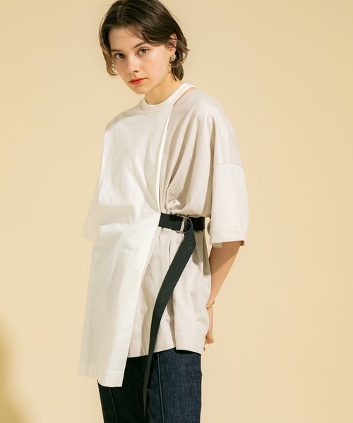 UNITED TOKYO（ユナイテッドトウキョウ）の「バイカラービッグ 半袖 オーバー Tシャツ（Tシャツ/カットソー・レディース・ライトベージュ/オフホワイト/ブラック/カーキ・0）」の7枚目の写真