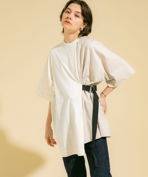 UNITED TOKYO（ユナイテッドトウキョウ）の「バイカラービッグ 半袖 オーバー Tシャツ（Tシャツ/カットソー・レディース・ライトベージュ/オフホワイト/ブラック/カーキ・0）」の8枚目の写真