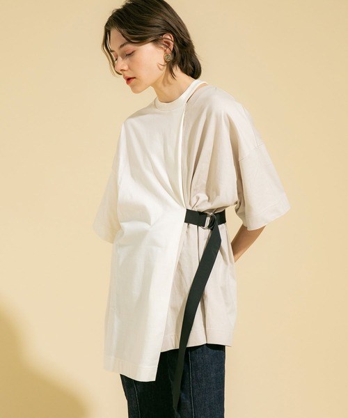 UNITED TOKYO（ユナイテッドトウキョウ）の「バイカラービッグ 半袖 オーバー Tシャツ（Tシャツ/カットソー・レディース・ライトベージュ/オフホワイト/ブラック/カーキ・0）」の9枚目の写真