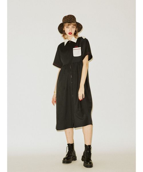 jouetie（ジュエティ）の「フロントジップボーリングシャツワンピース（ワンピース・レディース・ブラック/グリーン/ブルー/ベージュ・MEDIUM）」の8枚目の写真