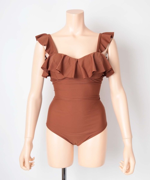 SEA DRESS（シードレス）の「バッククロスフリルワンピース/水着（水着・レディース・ブラック/ブラウン/カーキ/ピンク・S/M/L）」の5枚目の写真