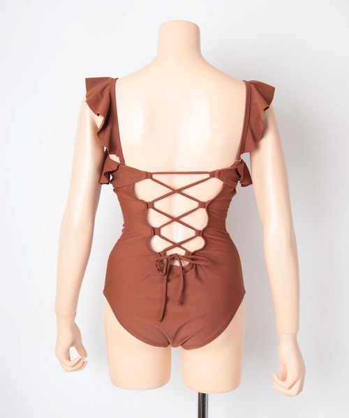 SEA DRESS（シードレス）の「バッククロスフリルワンピース/水着（水着・レディース・ブラック/ブラウン/カーキ/ピンク・S/M/L）」の6枚目の写真