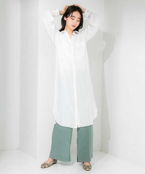 STUDIOUS（ステュディオス）の「【STUDIOUS】ビジューツイルベルテッドシャツワンピース（ワンピース・レディース・ホワイト/カーキ・FREE）」の4枚目の写真