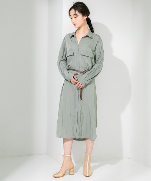 STUDIOUS（ステュディオス）の「【STUDIOUS】ビジューツイルベルテッドシャツワンピース（ワンピース・レディース・ホワイト/カーキ・FREE）」の5枚目の写真