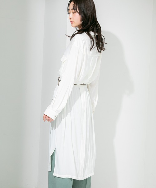 STUDIOUS（ステュディオス）の「【STUDIOUS】ビジューツイルベルテッドシャツワンピース（ワンピース・レディース・ホワイト/カーキ・FREE）」の12枚目の写真