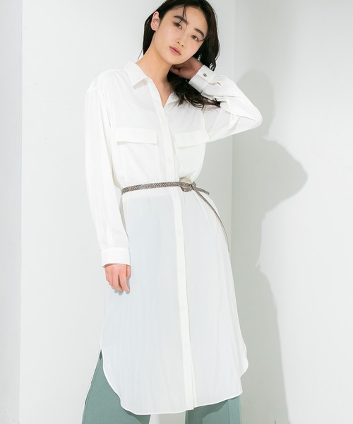 STUDIOUS（ステュディオス）の「【STUDIOUS】ビジューツイルベルテッドシャツワンピース（ワンピース・レディース・ホワイト/カーキ・FREE）」の13枚目の写真