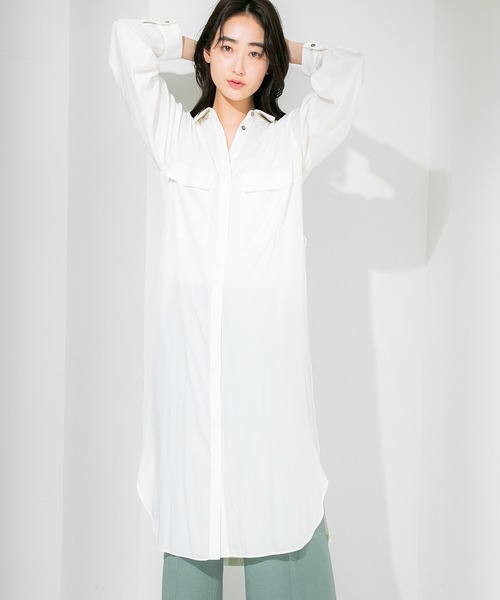 STUDIOUS（ステュディオス）の「【STUDIOUS】ビジューツイルベルテッドシャツワンピース（ワンピース・レディース・ホワイト/カーキ・FREE）」の14枚目の写真