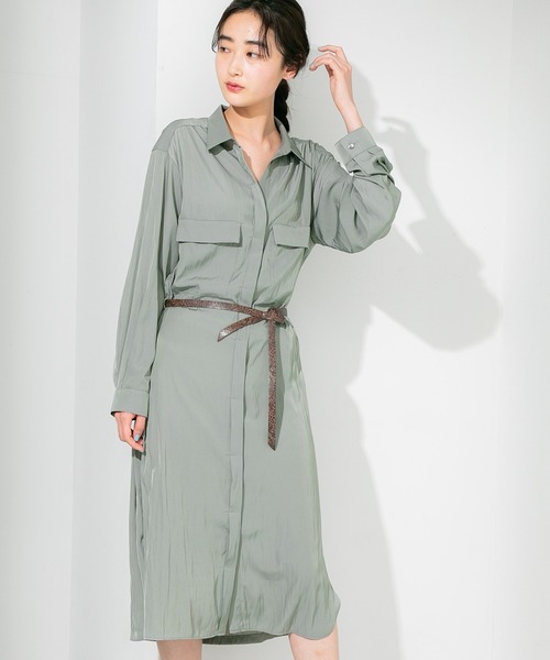 STUDIOUS（ステュディオス）の「【STUDIOUS】ビジューツイルベルテッドシャツワンピース（ワンピース・レディース・ホワイト/カーキ・FREE）」の7枚目の写真